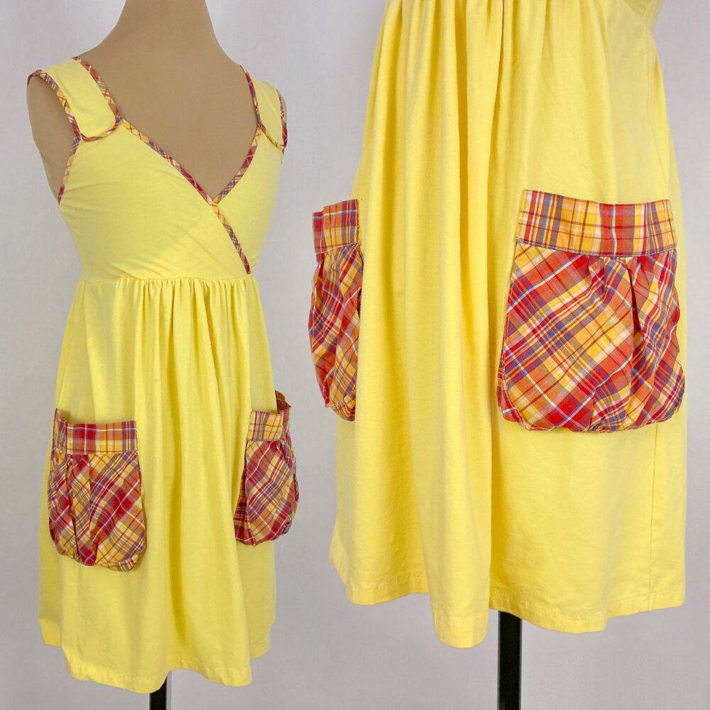 90s Sleeveless Dress Plaid Pockets